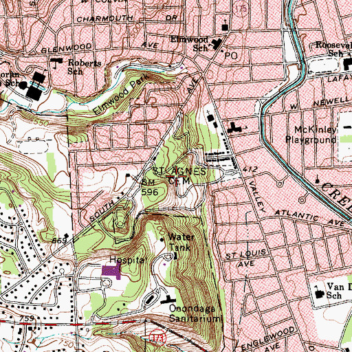 Topographic Map of Saint Agnes Cemetery, NY