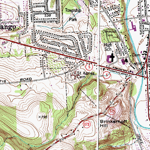 Topographic Map of Saint Agnes Cemetery, NY