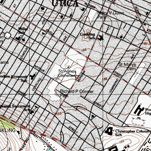 Topographic Map of Saint Agnes Cemetery, NY