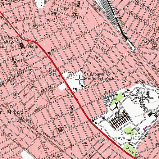 Topographic Map of Saint Albans Memorial Park, NY
