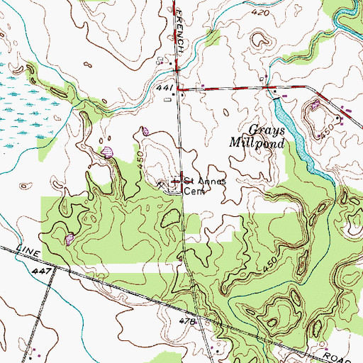 Topographic Map of Saint Annes Cemetery, NY