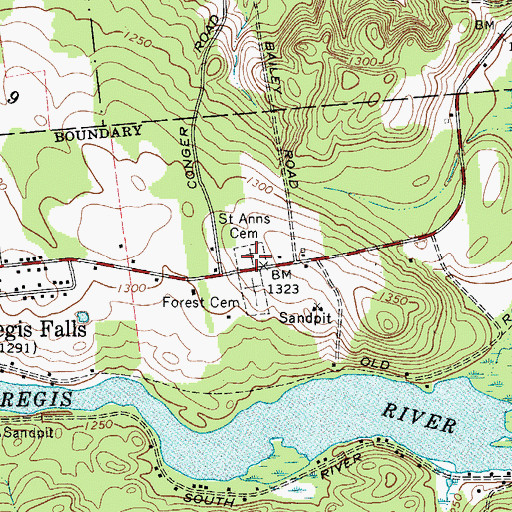 Topographic Map of Saint Anns Cemetery, NY