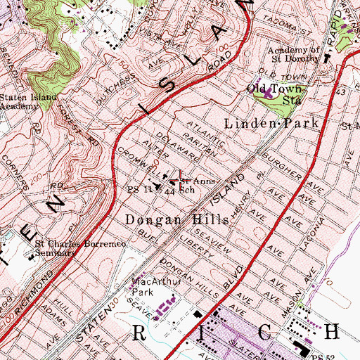 Topographic Map of Saint Anns School, NY