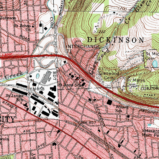 Topographic Map of Saint Anns School, NY