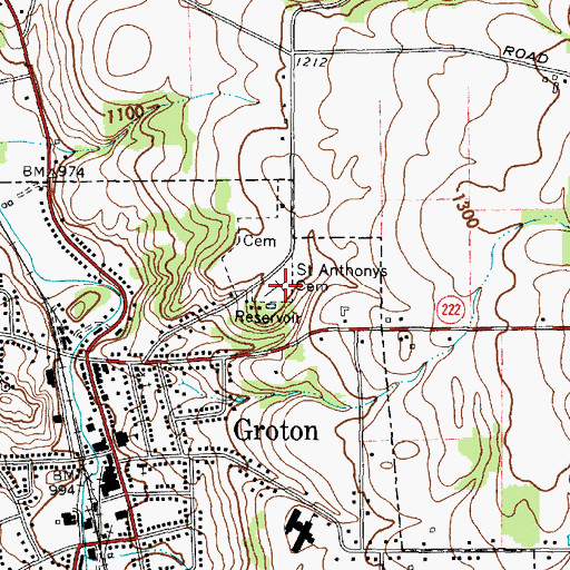 Topographic Map of Saint Anthonys Cemetery, NY