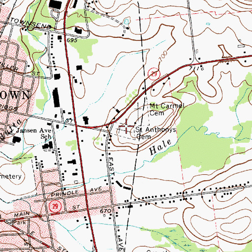 Topographic Map of Saint Anthonys Cemetery, NY