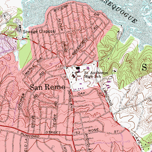 Topographic Map of Saint Anthonys High School, NY