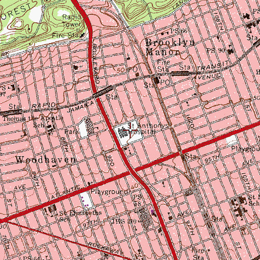 Topographic Map of Saint Anthonys Hospital (historical), NY