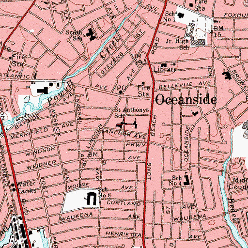 Topographic Map of Saint Anthonys School, NY