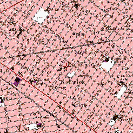 Topographic Map of Saint Barbaras School, NY