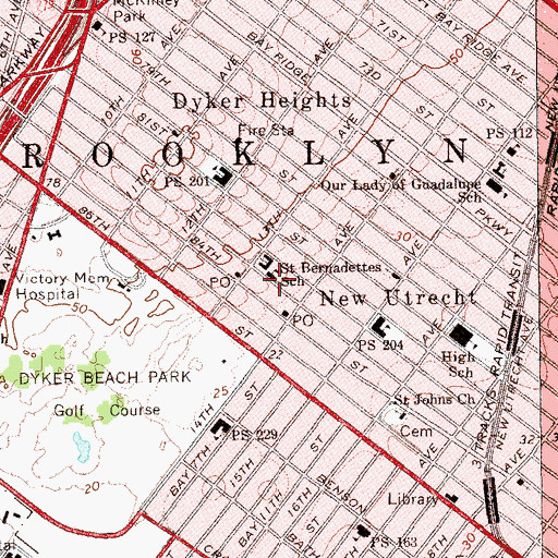 Topographic Map of Saint Bernadettes School, NY