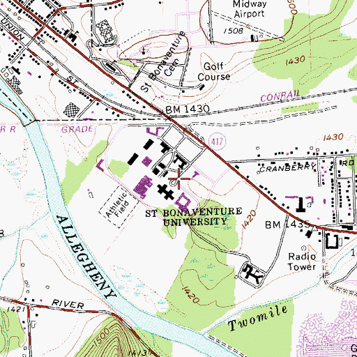 Topographic Map of Saint Bonaventure University, NY