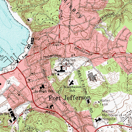 Topographic Map of Saint Charles Hospital and Rehabilitation Center, NY