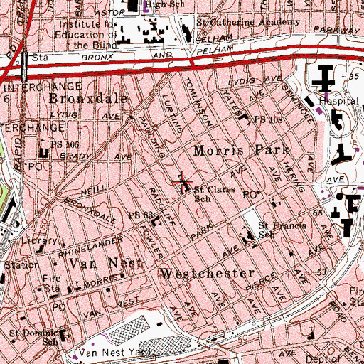 Topographic Map of Saint Clare School, NY