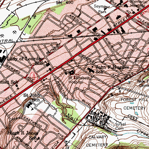 Topographic Map of Saint Elizabeth Medical Center, NY