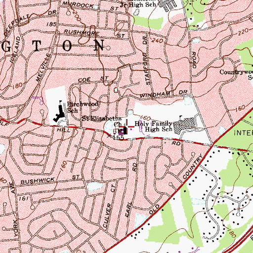 Topographic Map of Saint Elizabeth's Roman Catholic Church, NY