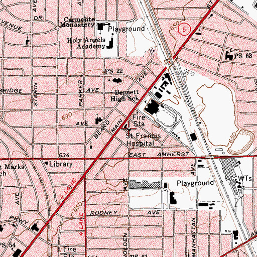 Topographic Map of Saint Francis Hospital (historical), NY