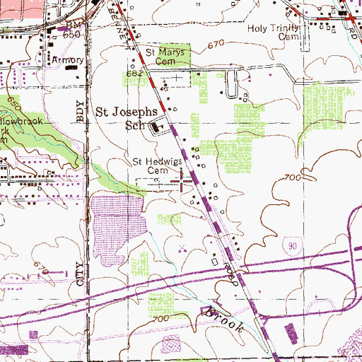 Topographic Map of Saint Hedwigs Cemetery, NY