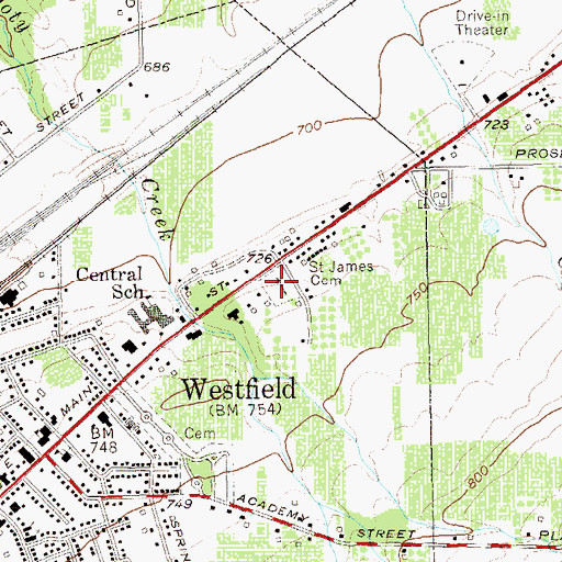 Topographic Map of Saint James Cemetery, NY