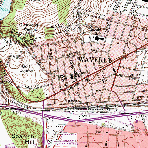 Topographic Map of Saint James School, NY