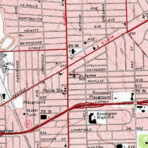 Topographic Map of Saint James School, NY