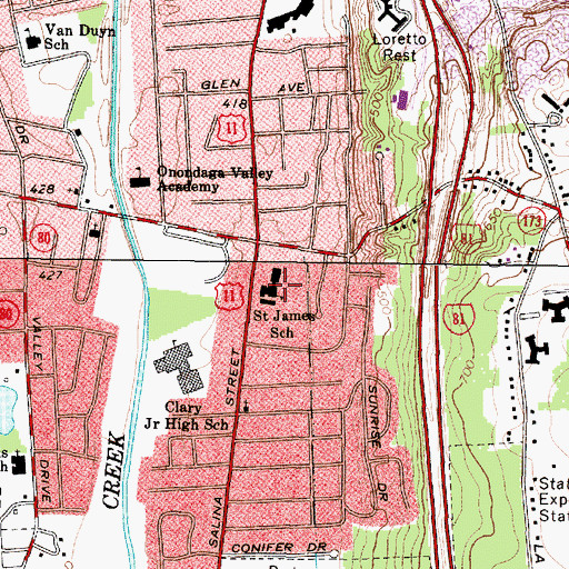 Topographic Map of Saint James School (historical), NY