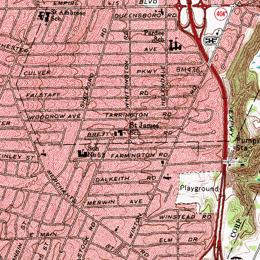 Topographic Map of Saint James School, NY