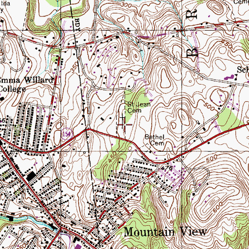 Topographic Map of Saint Jean Cemetery, NY