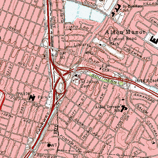 Topographic Map of Saint Johns Cemetery, NY