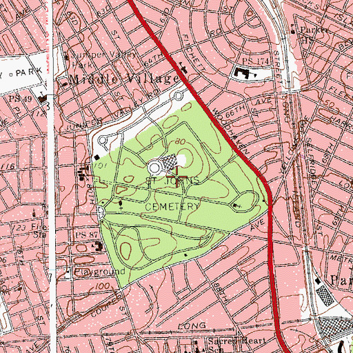 Topographic Map of Saint John Cemetery, NY