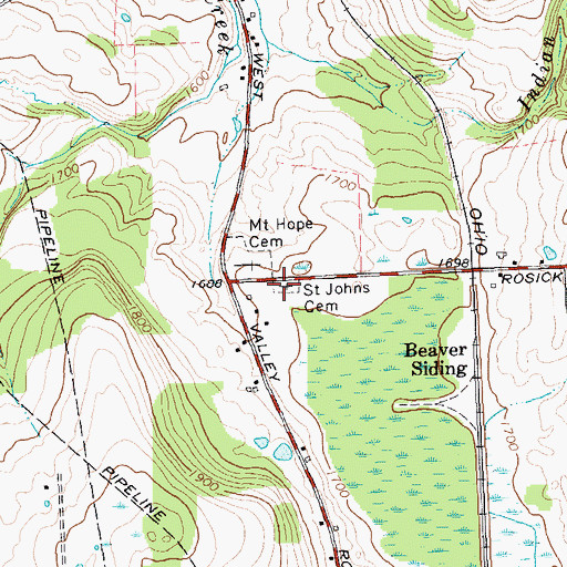 Topographic Map of Saint Johns Cemetery, NY