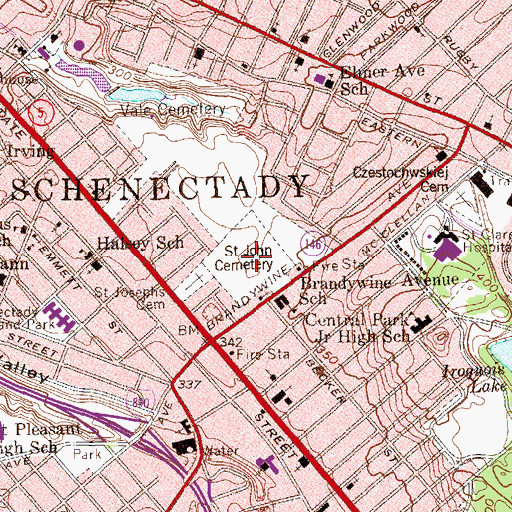 Topographic Map of Saint John the Baptist Cemetery, NY