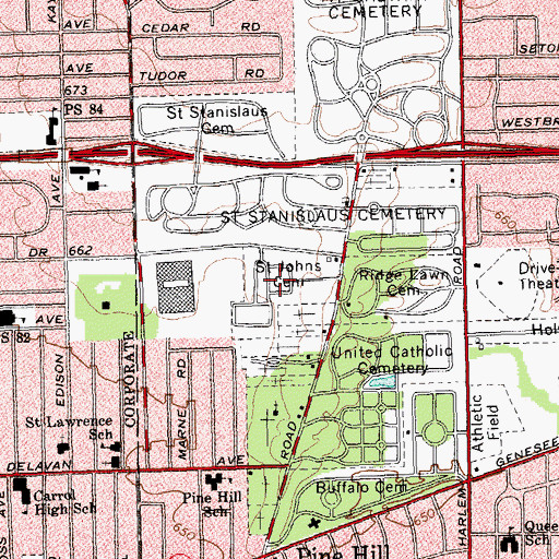 Topographic Map of Saint John Cemetery, NY