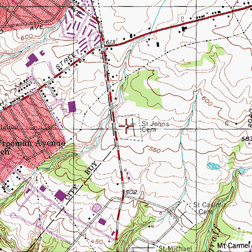 Topographic Map of Saint Johns Cemetery, NY