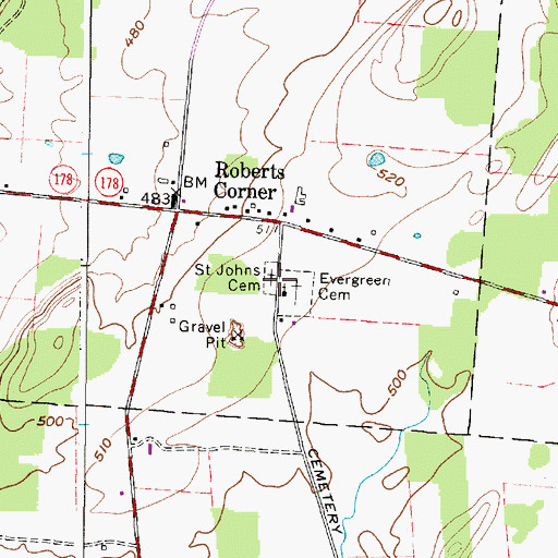 Topographic Map of Saint Johns Cemetery, NY