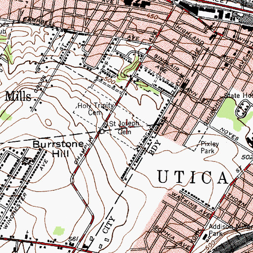 Topographic Map of Saint Joseph Cemetery, NY