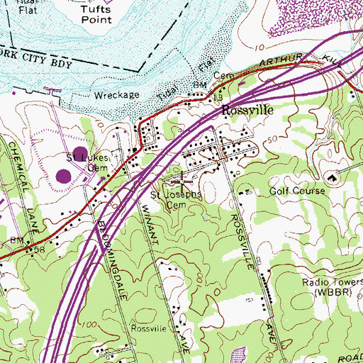 Topographic Map of Saint Josephs Cemetery, NY