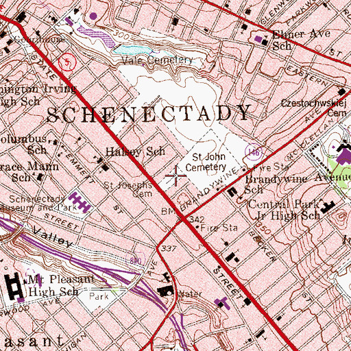 Topographic Map of Saint Josephs Cemetery, NY