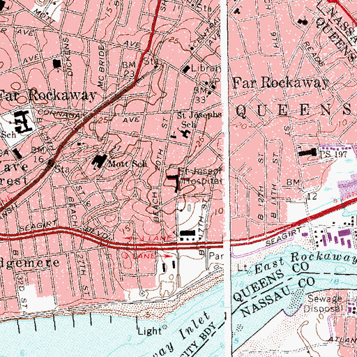 Topographic Map of Saint John's Episcopal Hospital, NY