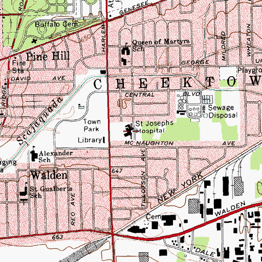 Topographic Map of Sisters of Charity Hospital Saint Joseph Campus, NY