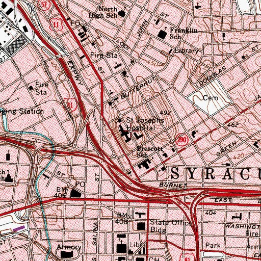 Topographic Map of Saint Joseph's Hospital Health Center, NY