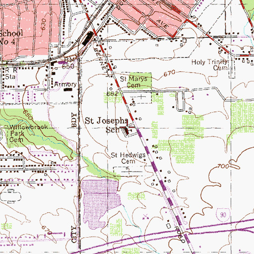 Topographic Map of Saint Josephs School, NY
