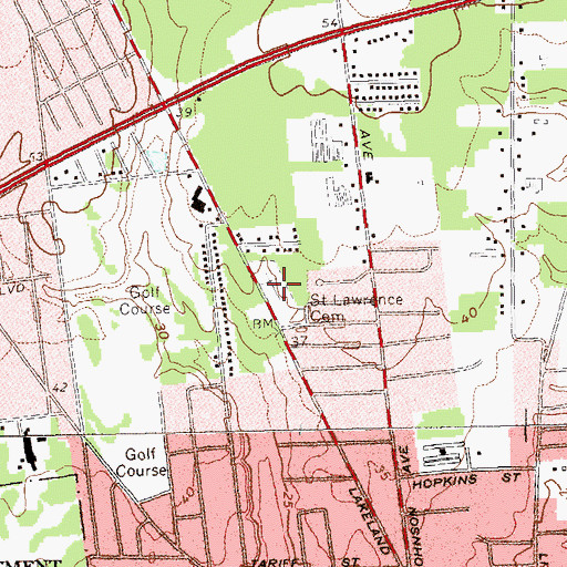 Topographic Map of Saint Lawrence Cemetery, NY