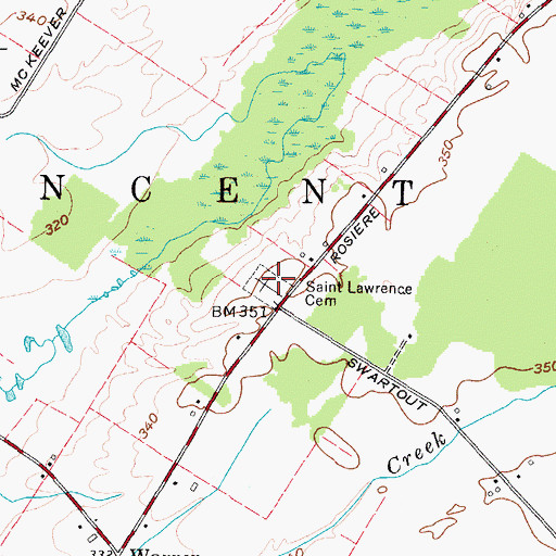 Topographic Map of Saint Lawrence Cemetery, NY