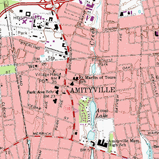 Topographic Map of Saint Martin of Tours School, NY