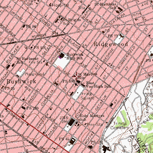 Topographic Map of Saint Martins School, NY