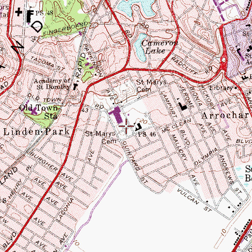 Topographic Map of Saint Marys Cemetery, NY