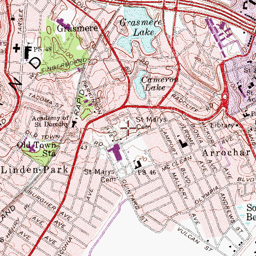 Topographic Map of Saint Marys Cemetery, NY