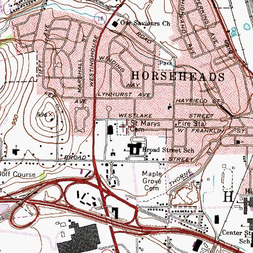 Topographic Map of Saint Marys Cemetery, NY