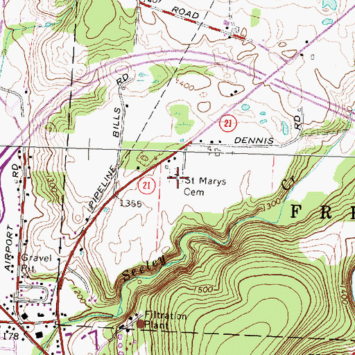Topographic Map of Saint Marys Cemetery, NY